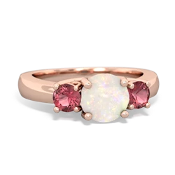 Opal Three Stone Round Trellis 14K Rose Gold ring R4018