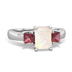 Opal Three Stone Emerald-Cut Trellis 14K White Gold ring R4021