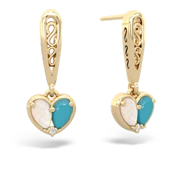 Opal Filligree Heart 14K Yellow Gold earrings E5070