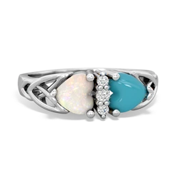 Opal Celtic Knot Double Heart 14K White Gold ring R5040