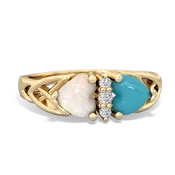 Opal Celtic Knot Double Heart 14K Yellow Gold ring R5040