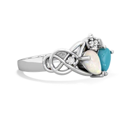 Opal 'One Heart' Celtic Knot Claddagh 14K White Gold ring R5322