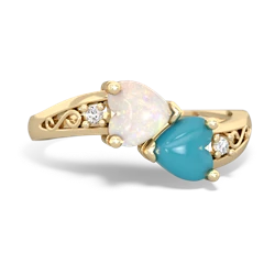 Opal Snuggling Hearts 14K Yellow Gold ring R2178