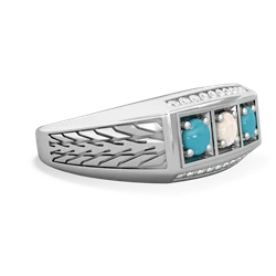 Opal Three Stone Tire Tread Men's 14K White Gold ring R0520