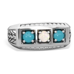 Opal Three Stone Tire Tread Men's 14K White Gold ring R0520