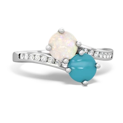 Opal Channel Set Two Stone 14K White Gold ring R5303