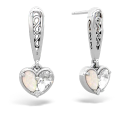 Opal Filligree Heart 14K White Gold earrings E5070