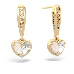 Opal Filligree Heart 14K Yellow Gold earrings E5070