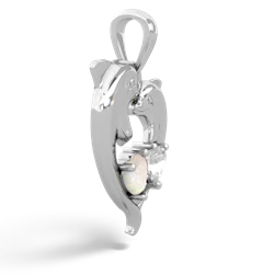 Opal Dolphin Heart 14K White Gold pendant P5820