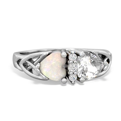 Opal Celtic Knot Double Heart 14K White Gold ring R5040