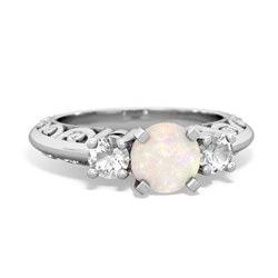 Opal Art Deco Eternal Embrace Engagement 14K White Gold ring C2003