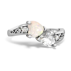 Opal Snuggling Hearts 14K White Gold ring R2178