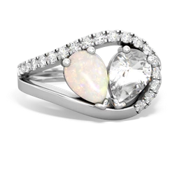 Opal Nestled Heart Keepsake 14K White Gold ring R5650