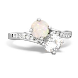 Opal Channel Set Two Stone 14K White Gold ring R5303