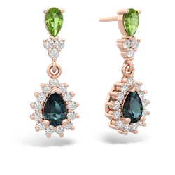 Peridot Halo Pear Dangle 14K Rose Gold earrings E1882