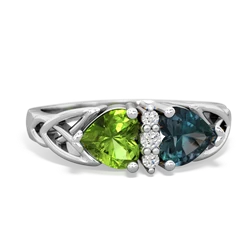 Peridot Celtic Knot Double Heart 14K White Gold ring R5040