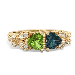 Peridot Diamond Butterflies 14K Yellow Gold ring R5601