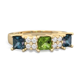 Peridot Three Stone Diamond Cluster 14K Yellow Gold ring R2592