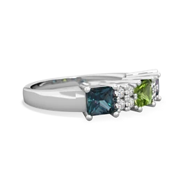 Peridot Three Stone Diamond Cluster 14K White Gold ring R2592