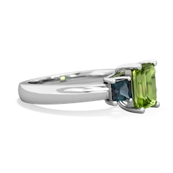 Peridot Three Stone Emerald-Cut Trellis 14K White Gold ring R4021