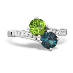 Peridot Channel Set Two Stone 14K White Gold ring R5303