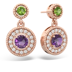 Peridot Halo Dangle 14K Rose Gold earrings E5319