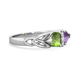 Peridot Celtic Knot Double Heart 14K White Gold ring R5040