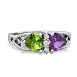 Peridot Celtic Knot Double Heart 14K White Gold ring R5040