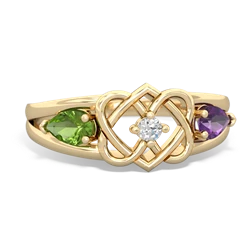 Peridot Hearts Intertwined 14K Yellow Gold ring R5880