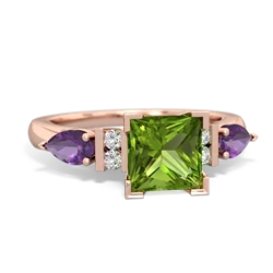 Peridot 6Mm Princess Eternal Embrace Engagement 14K Rose Gold ring C2002