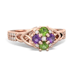 Peridot Celtic Knot Cluster Engagement 14K Rose Gold ring R26443RD