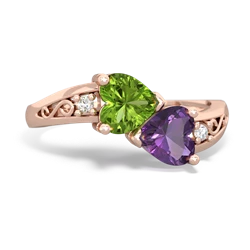 Peridot Snuggling Hearts 14K Rose Gold ring R2178