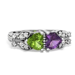 Peridot Diamond Butterflies 14K White Gold ring R5601