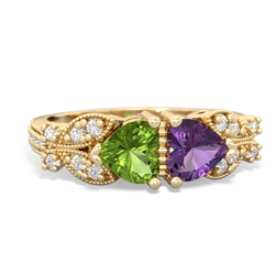 Peridot Diamond Butterflies 14K Yellow Gold ring R5601