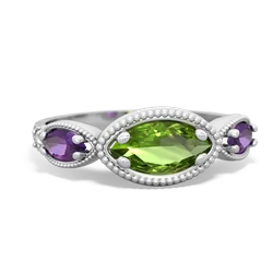 Peridot Milgrain Marquise 14K White Gold ring R5700