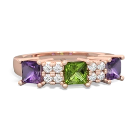 Peridot Three Stone Diamond Cluster 14K Rose Gold ring R2592