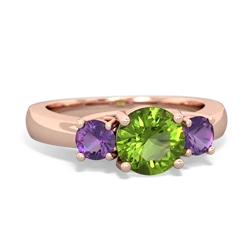 Peridot Three Stone Round Trellis 14K Rose Gold ring R4018