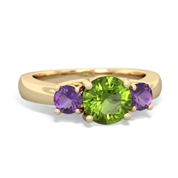 Peridot Three Stone Round Trellis 14K Yellow Gold ring R4018