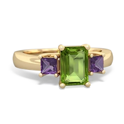 Peridot Three Stone Emerald-Cut Trellis 14K Yellow Gold ring R4021