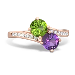 Peridot Channel Set Two Stone 14K Rose Gold ring R5303