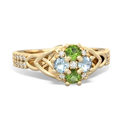 Peridot Celtic Knot Cluster Engagement 14K Yellow Gold ring R26443RD