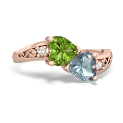 Peridot Snuggling Hearts 14K Rose Gold ring R2178