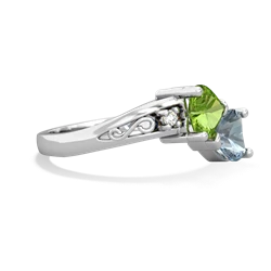 Peridot Snuggling Hearts 14K White Gold ring R2178