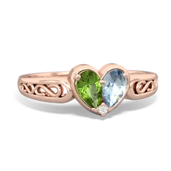 Peridot Filligree 'One Heart' 14K Rose Gold ring R5070