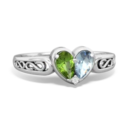 Peridot Filligree 'One Heart' 14K White Gold ring R5070