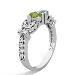 Peridot Diamond Butterflies 14K White Gold ring R5601