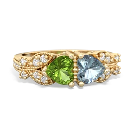 Peridot Diamond Butterflies 14K Yellow Gold ring R5601