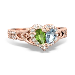 Peridot Celtic Knot Two Hearts As One 14K Rose Gold ring R2644HRT