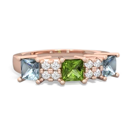 Peridot Three Stone Diamond Cluster 14K Rose Gold ring R2592