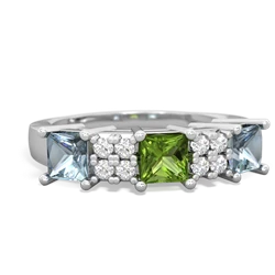 Peridot Three Stone Diamond Cluster 14K White Gold ring R2592